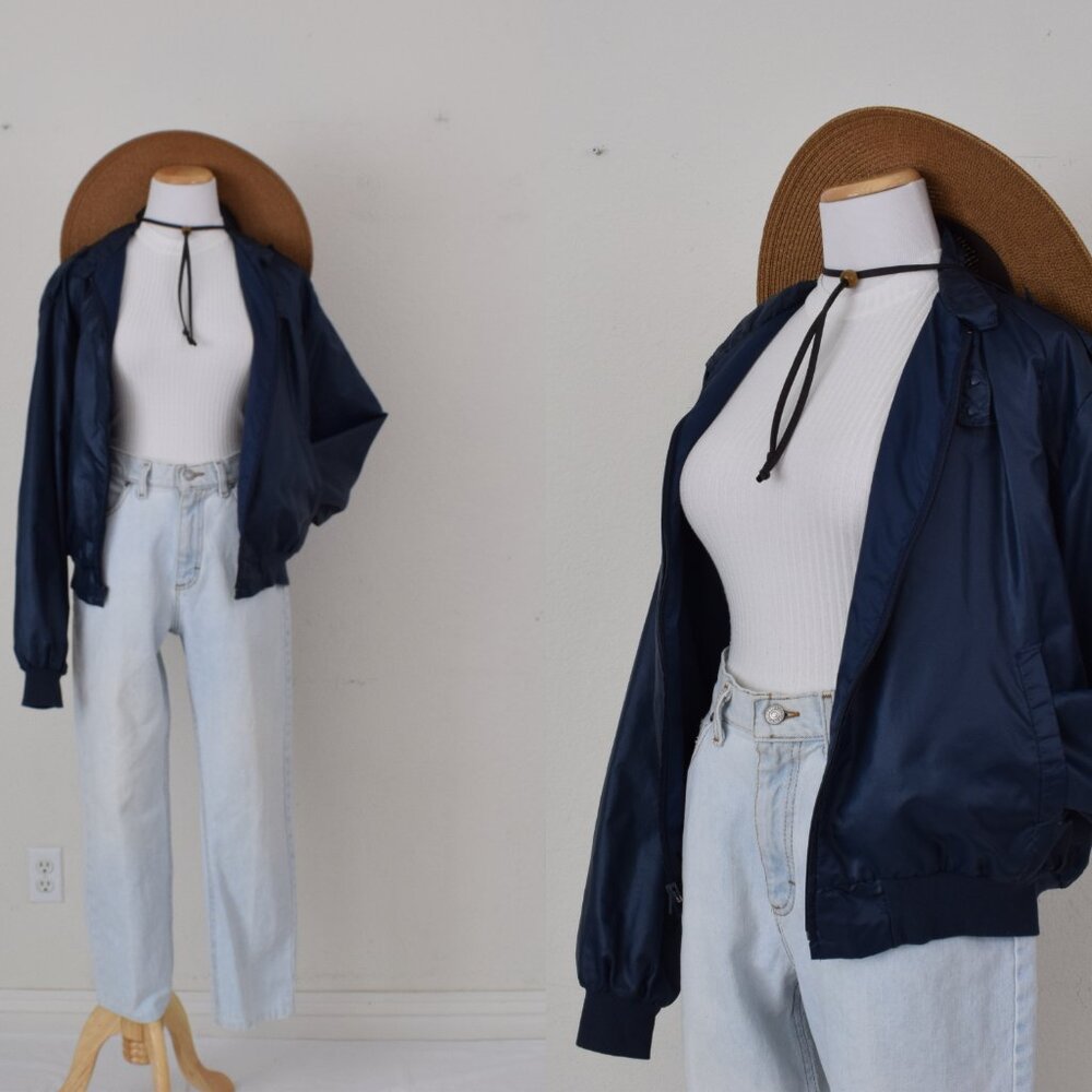 Vintage 70s Navy Nylon Windbreaker size L - Picture 2 of 12